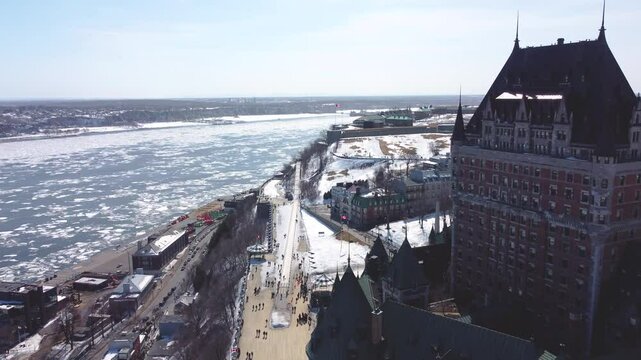 Drone View of Chateau Frontenac and Old Quebec City, Canada