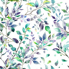Seamless background watercolor branches green. hand drawn. Not AI, Vector illustration