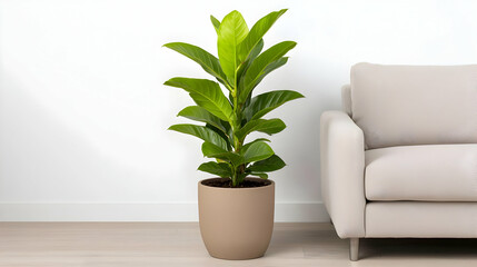 Fototapeta premium Potted Ficus Plant In Modern Living Room