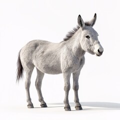 Realistic 3D Donkey Profile. Cute Gray Animal Illustration with Detailed Fur on White Background for Creative Animal Icons