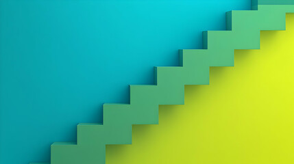 Fototapeta premium Teal Steps Leading Upward Against Vivid Yellow Background