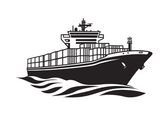 Obraz premium Global cargo ship vector and maritime freight vessel icon for transport and logistics