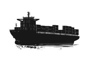 Obraz premium Global cargo ship vector and maritime freight vessel icon for transport and logistics
