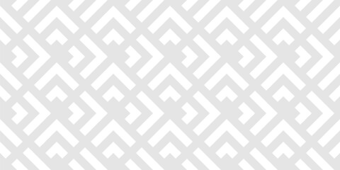 Stylish vector geometric seamless pattern with lines, squares, triangles, arrows, grid, lattice, tiles. Modern abstract gray and white graphic ornament. Subtle background texture. Repeated geo design