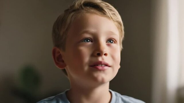 Ni&ntilde;o rubio hablando con su pap&aacute;