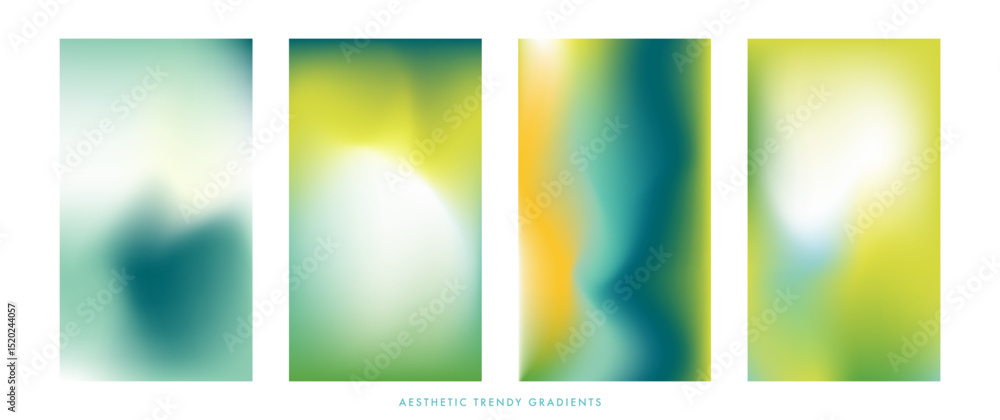 Aufkleber blurry green gradient background. simple abstract vector texture. a set of 4 spring stories. light s