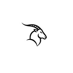 Fototapeta premium Goat head silhouette with horns side view vector icon. Capricorn zodiac image for astrology signs