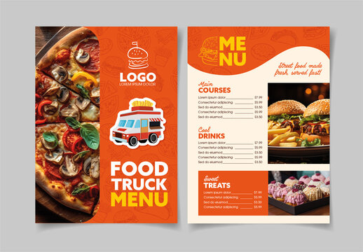 Orange And White Fast Food Truck Menu