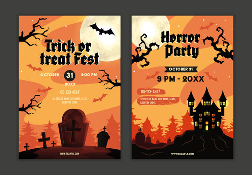 Orange And Black Halloween Trick Treat Horror Party Poster