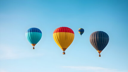 Naklejka premium Colorful Pixelated Hot Air Balloons In A Clear Blue Sky