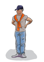 Illustration of a man in a cap and t-shirt
