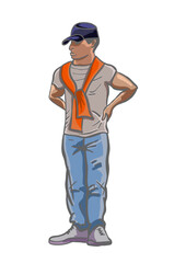 Illustration of a  man in a cap and t-shirt