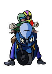 Motorcycle riders with helmet and motorbike.