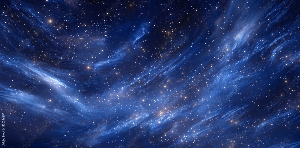 Poster a 360-degree space environment featuring a nebula and stars is presented in equirectangular projecti