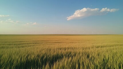 Naklejka premium Golden Wheat Field with Wind Turbines, Aerial View
