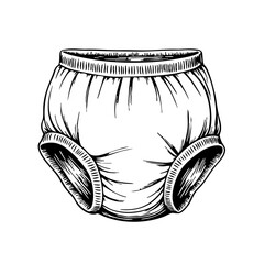 Baby diaper in vintage sketch style for children's products concept  
