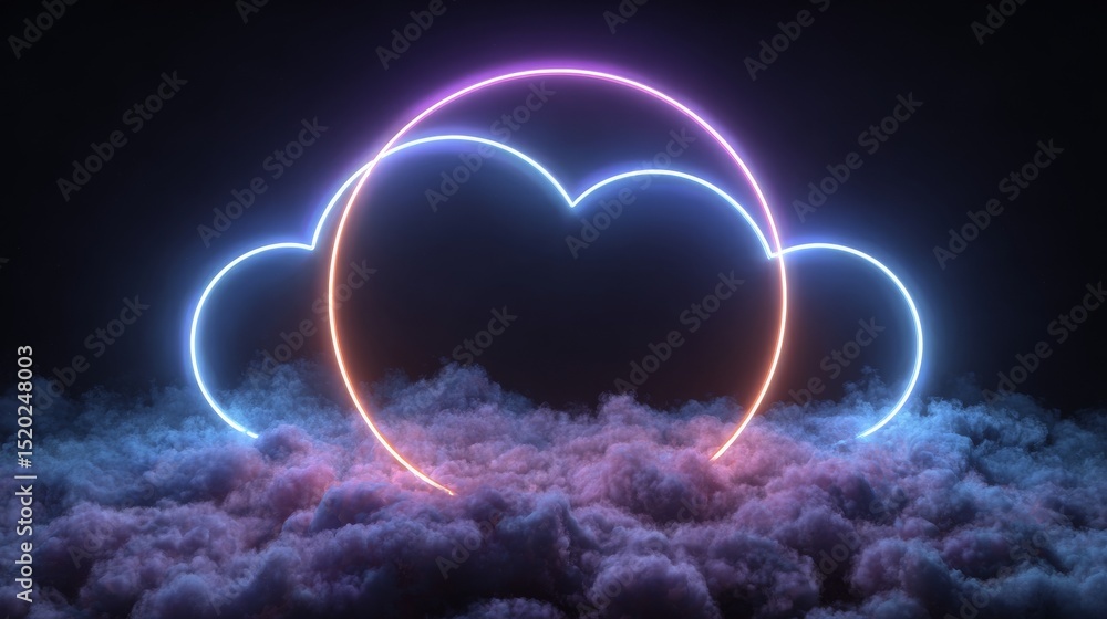 Poster the dark sky is illuminated by a colorful neon ring shining from within a stormy cloud, creating an 