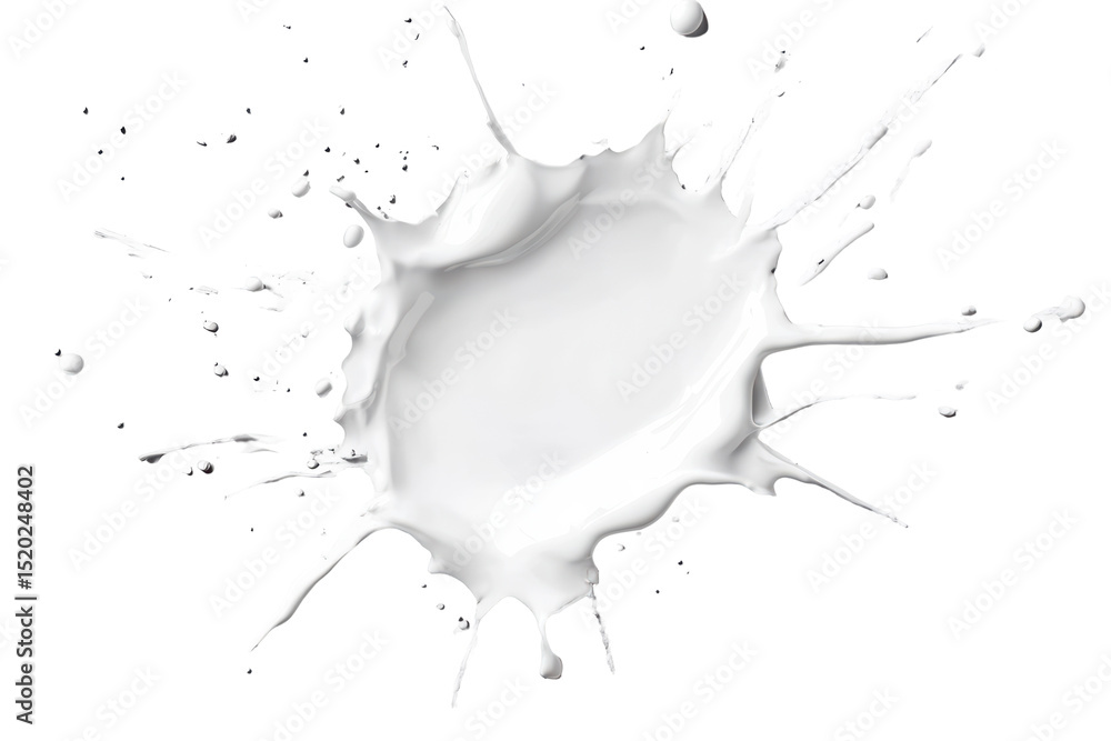 Poster a vibrant white liquid splash explodes against a stark black background, showcasing dynamic texture 