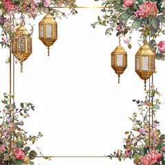 Arabesque Floral Mughal Frame with Golden Lantern