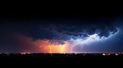 Dramatic Lightning Storm Over City At Night