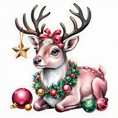 christmas reindeer with red ribbon