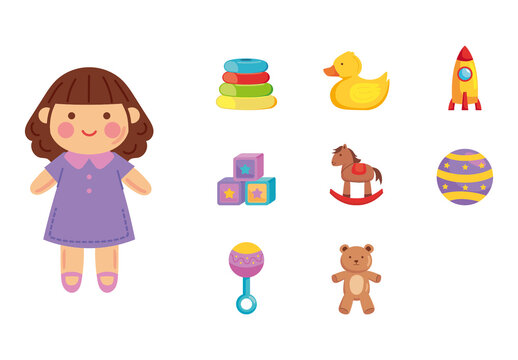 Colorful Cute Baby Toys Illustrations Set
