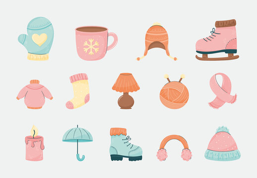 Pastel Color Winter Cozy Warm Illustrations Set