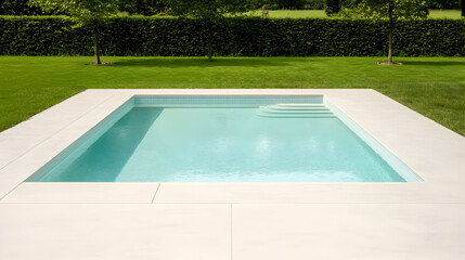 Modern Square Pool With Light Blue Water And White Concrete
