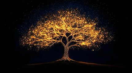 Glowing Golden Tree At Night