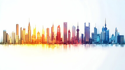 Colorful Rainbow City Skyline Panorama