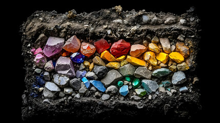Colorful Stones And Gems Cross Section On Dark Background
