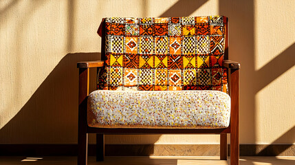 Ornamental Wooden Armchair With Geometric Pattern