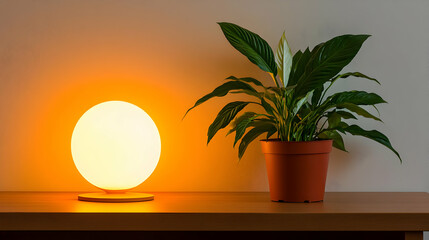 Pixelated Table Lamp And Peace Lily