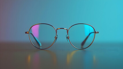 Round Metal Eyeglasses in Vibrant Lighting