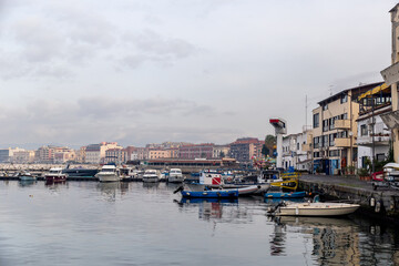 Fototapeta premium Seaside of Tyrrhenian sea with boats and yachts in Castellammare city near Naples