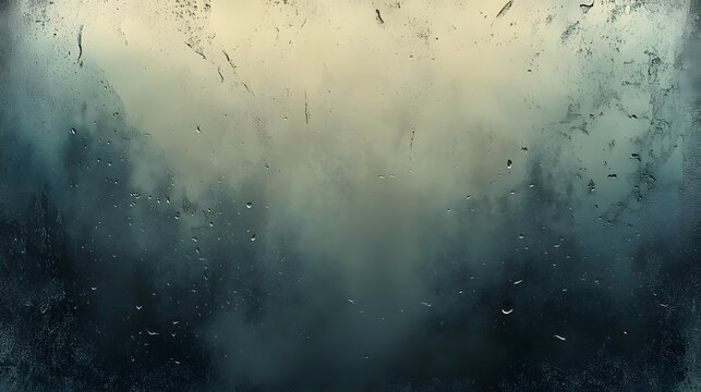 Textured surface of a misted window glass with water droplets on a cloudy and foggy day
