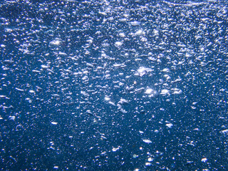 Bubbles under the sea in the crystal clear green sea water. Mediterranean sea bubbles, Air bubbles...