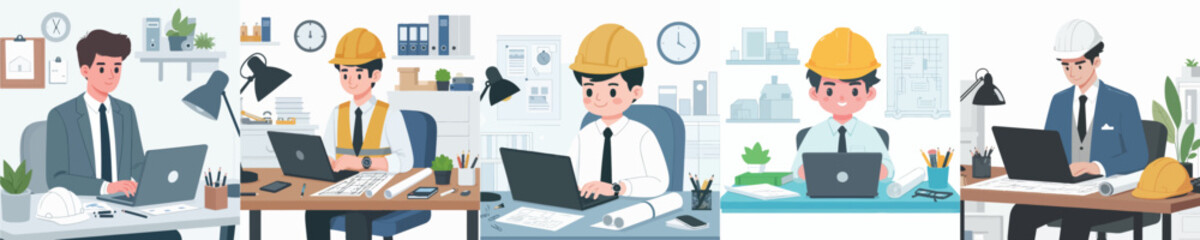 architect character vector playing laptop