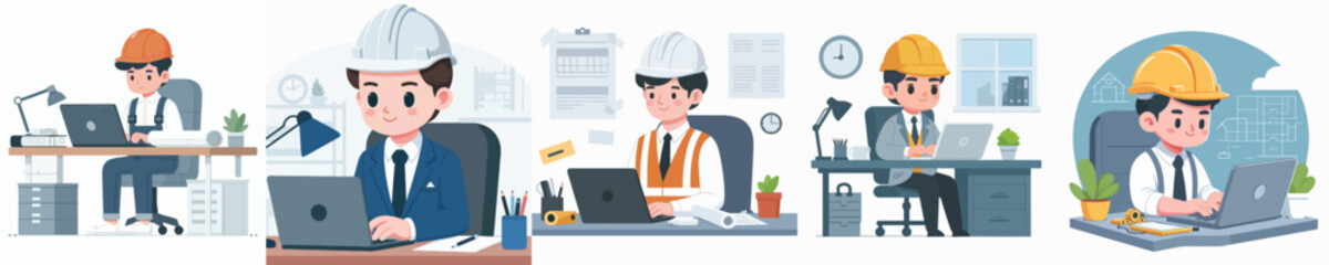 architect character vector playing laptop