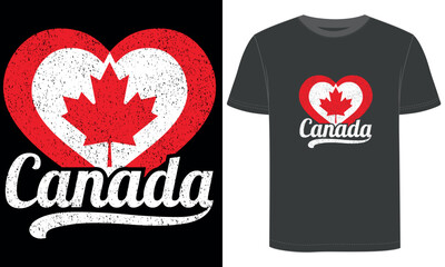 Canada Heart Flag T Shirt, Distressed Vintage Canadian Maple Leaf Graphic T Shirt Design