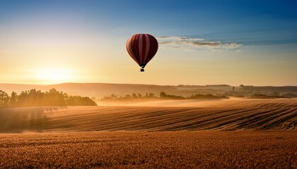 Obraz premium sunrise hot air balloon over fields