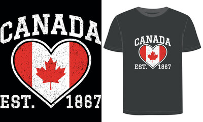 Canada Heart Flag T-Shirt EST.1867 Grunge Canadian Love Design for Canada Day Pride