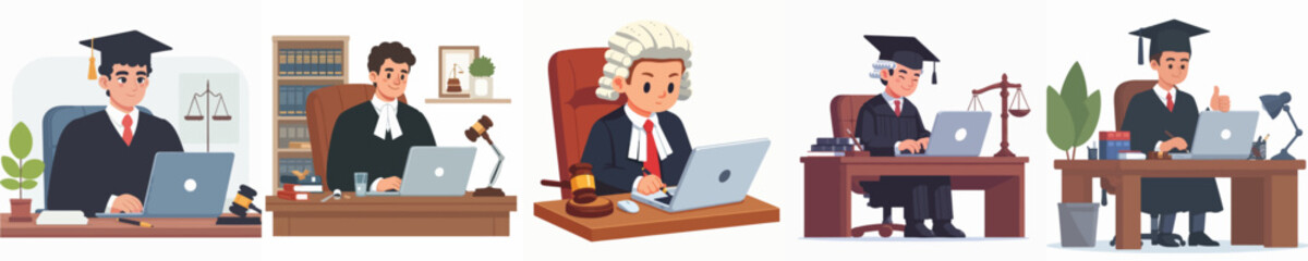 judge character vector playing laptop
