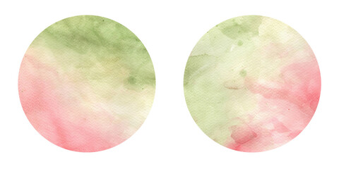  Set of soft pink and green watercolor round shapes with subtle textures. Perfect for modern design, logo accents, social media highlights, or craft projects.