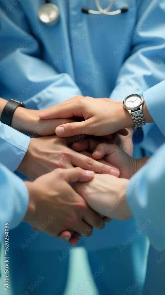 Aufkleber A group of doctors showing unity and support by placing their hands together