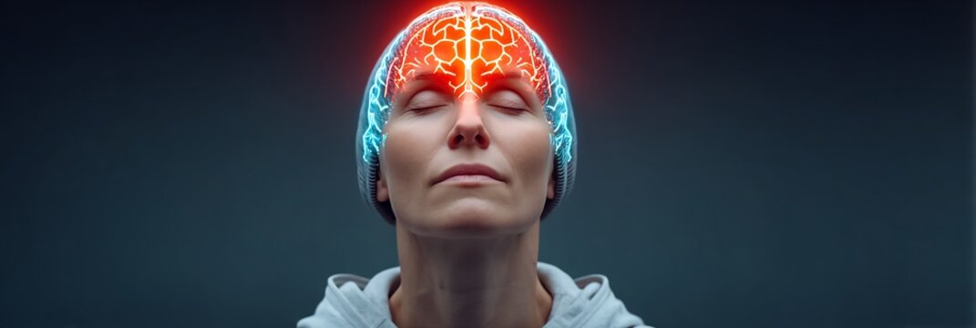 30 year old non binary pilot practicing vestibular rehabilitation therapy for inner ear balance with a glitch art neural overlay showing a glowing depiction of restored endolymph flow