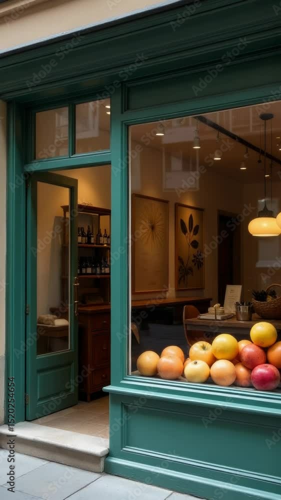 Aufkleber a colorful display of fresh fruits in a storefront window