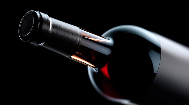 Close-up view of a wine bottle against a black background.