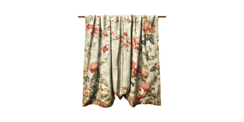 Floral Patterned Curtain Rod. Elegant Home Decor With Vintage Botanical Design Isolated On Transparent Background