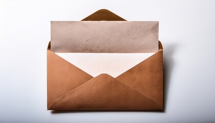 an elegant open craft paper envelope isolated on white perfect for invitations